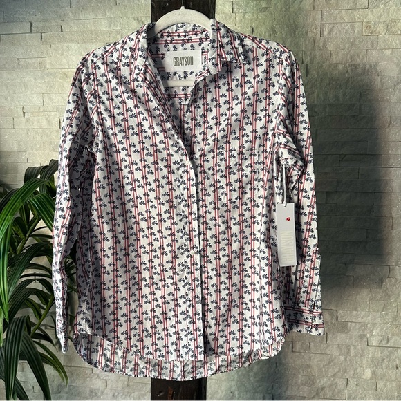 GRAYSON “The Hero” Size 1 Bicycle Print Cotton Button Down New without Tags - Picture 2 of 8